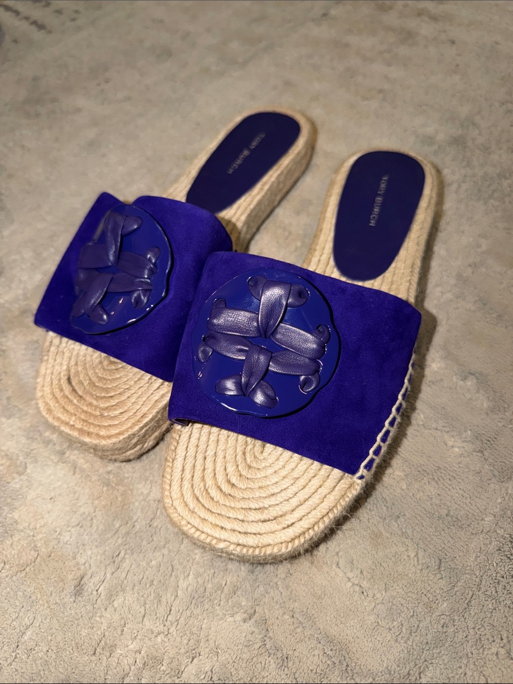 Tory Burch Woven Espadrille Slides in deep purple